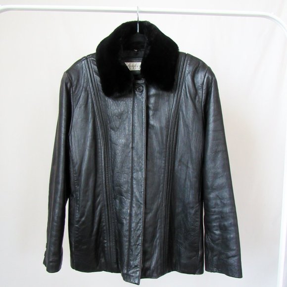 VTG 90s Faux Fur Collar Black Leather Jacket Y2K Leather Jacket Chic Modern Fit - Picture 1 of 16